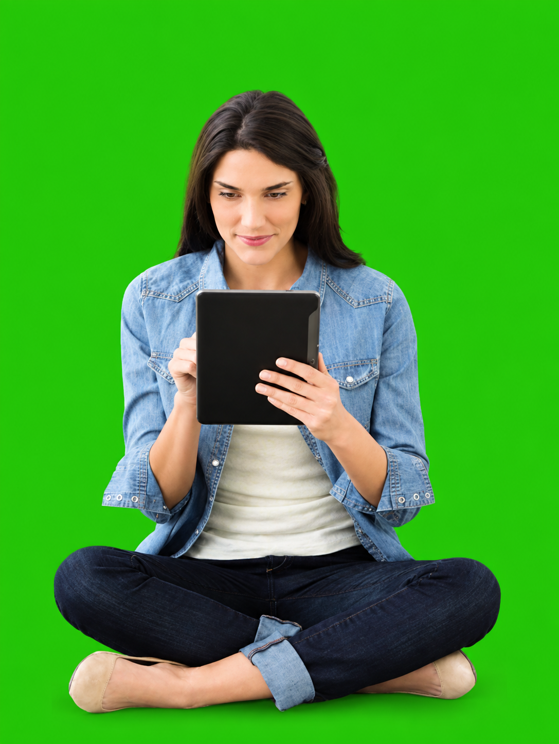 Person managing accounts on a tablet